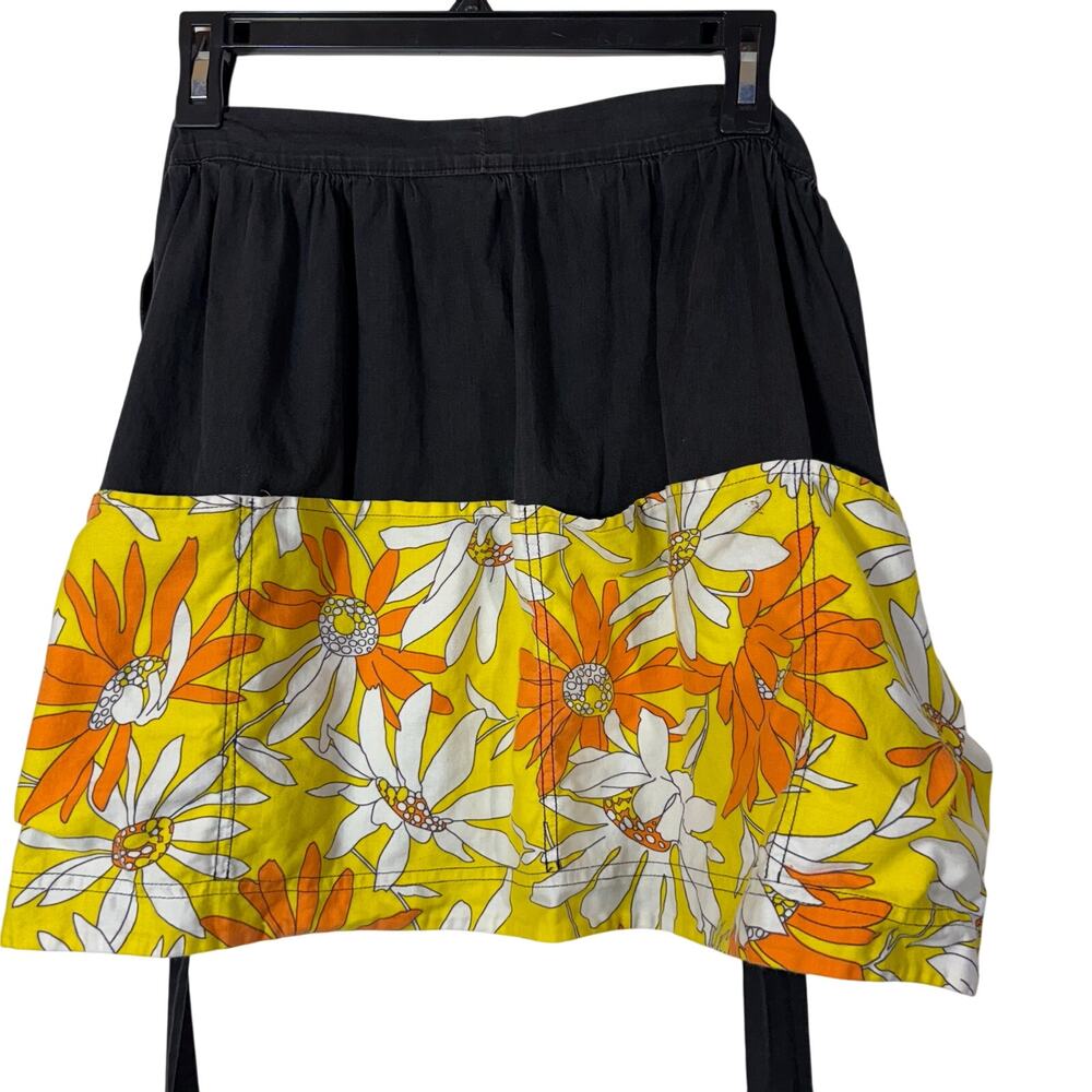 Black Yellow Flower Power Apron with Large Pockets Vintage Handmade One Size